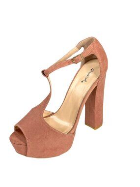 Qupid Beat-47 Women's Mauve Suede Pu Blush Platform Peep Toe High Heel Pumps